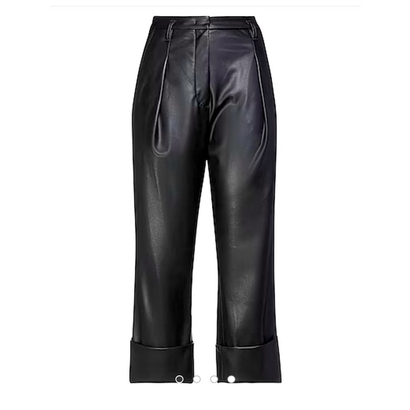 Dorthee Schumacher Pleated Vegan Leather Pants black cropped cuffed HIGH RISE - Picture 2 of 16